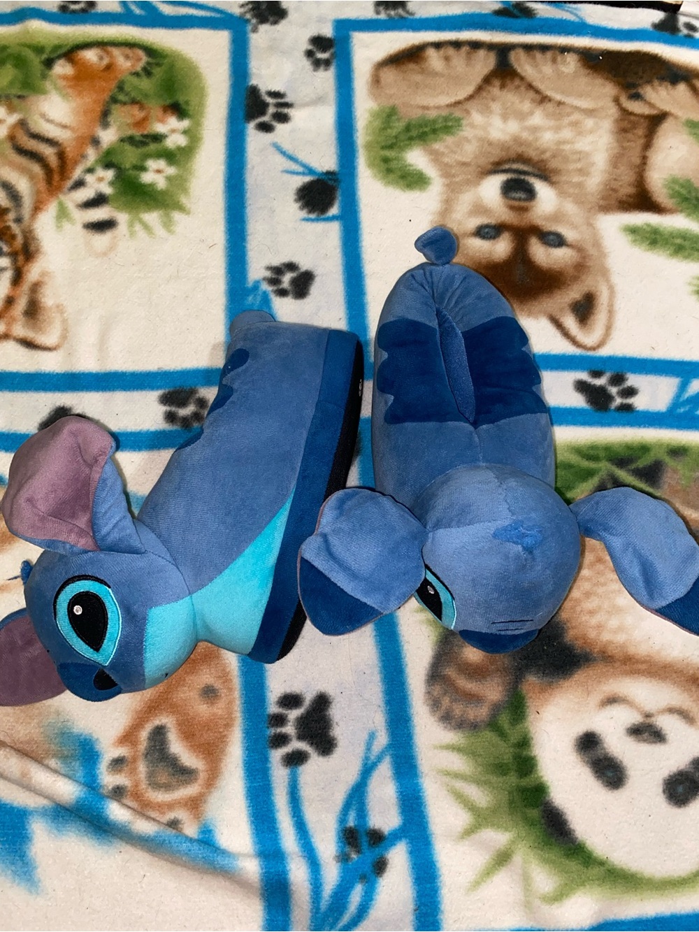 Disney Blue Stitch Plush Slippers for Kids - Light & Dark Blue